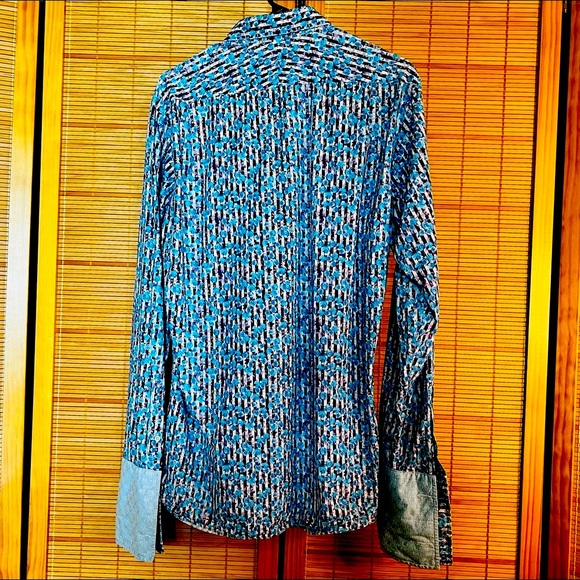 Ted Baker Men’s Button Down Blue Roses w/ Purple Stripes French Cuff Sz 15.5 - Picture 4 of 5
